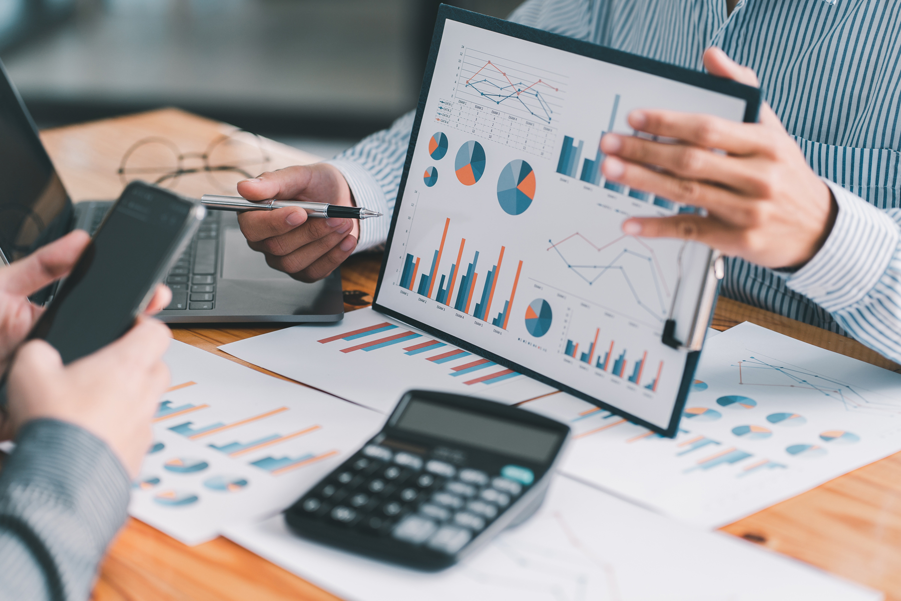 Finance manager meeting discussing company growth project success financial statistics, professional investor working start up project for strategy plan with document.